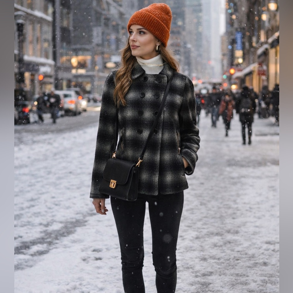 Gap Wool Plaid Coat Black XS